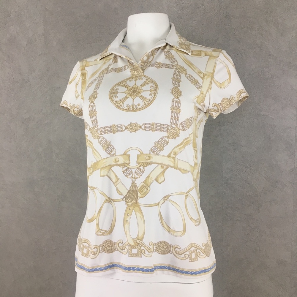 J. McLaughlin short sleeve polo shirt status print
